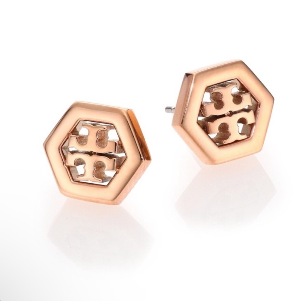 Tory Burch • Rose gold Hexagon post earrings NEW $129